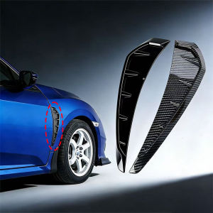 2pcs Car Shark Grille Air Flow Side Vent Exterior Grill Decoration For Honda Civic2016 20172018 2019ABS Plastic Carbon Color