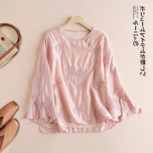 Phong Cách Trung Hoa Mới Hai Lớp Lụa Áo Thun Thêu Nữ Cổ Tròn Cổ Điển Có Dây Thắt Lưng Tay Áo Xòe Thon Gọn Đa Năng Áo