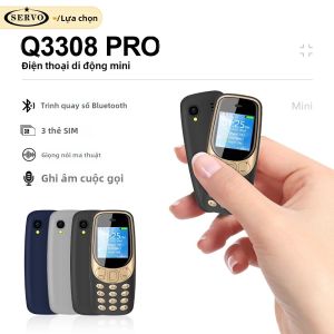 SERVO Q3308 PRO Điện Thoại Di Động Mini 3 SIM Chờ Bluetooth Quay Số Ghi Âm Cuộc Gọi Quay Số Tốc Độ Magic Voice Siêu Nhỏ Dự Phòng Điện Thoại