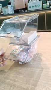 4Pcs Clear Plastic Fliptop Lid Desktop Bin Stackable Organizer Coffee Candy Holder Container Box
