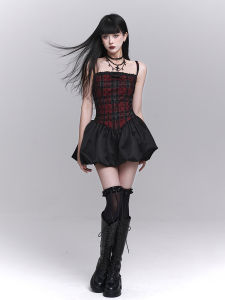 Ghost Girl Red And Black Strap Dress Summer Beautiful Sweet And Cool Music Festival Clothing Short Skirt for Young Women