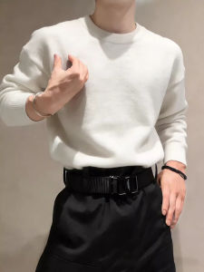 Stylish Husband-look Warm White Low-neck Fleece Sweater