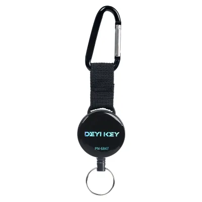 DEYIKEY | Anti-Loss Anti-Theft Climbing Carabiner with Black Elastic Fabric Strap and Coated Steel Wire Rope