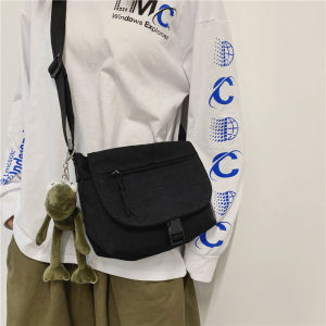 Japanese Style Canvas Crossbody Bag Medium Size Zipper Buckle Shoulder Bag for Youth Telescopic Handle Decoration
