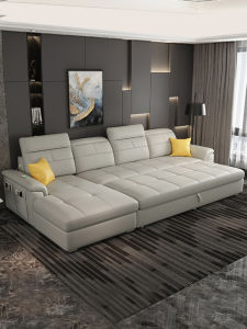 Leather Sofa Bed Foldable Living Room Multi-Function Head Layer Cowhide Storage Combination Small Apartment Dual Use Couch Bed