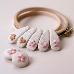 เครื่องประดับผมปัก DIY ชุดสำหรับผู้เริ่มต้น อุปกรณ์ทำจากฝ้ายโพลีเอสเตอร์ อุปกรณ์ปักลายสำหรับตกแต่งผม เครื่องประดับผมปักลาย