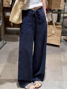 PAIBOLI | Navy Blue Loose-Fitting Linen Cotton Pants