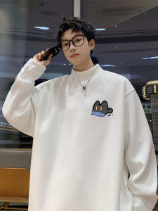 เสื้อยืดคอกลมแขนยาวทรงหลวมสไตล์อเมริกันสำหรับผู้ชาย ชั้นใน ดีไซน์ฤดูใบไม้ร่วง/ฤดูหนาว อบอุ่น ใส่ได้หลายชั้น เสื้อยืดคอกลม