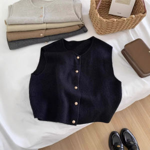 Stylish Knitted Vest Womens Outerwear Retro Button-Up Sweater Casual Cardigan Fashionable Autumn Winter Top Commute Friendly