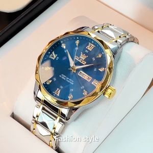 【resmi autentik】OLEVS jam tangan pria otomatis dewasa 2024 bercahaya kalender berlian dial stainless steel anti air jam tangan mewah