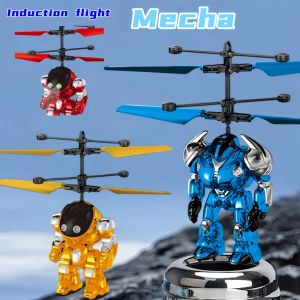 Magic Sensing Aircraft Mecha Warrior Flying Robot Luminous Suspension Gesture Mini Drone Aircraft Toy LED Toy Kids Gift
