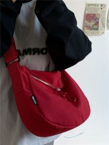 Casual Japanese Style Canvas Bag Versatile Crossbody Dumpling Shape Large Capacity for Commuting And Class Polyester Lining