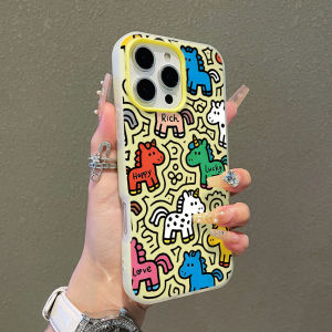 INS Phone Case For iPhone 17 Air 17 16 15 14 13 12 11 Pro Max XS X XR 7 8 16 Plus Lucky Line Pony Candy Color Shockproof Cover