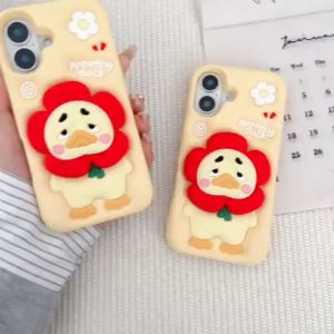 3D escopic Stand Cartoon aggrieved Duck Phone Case for iPhone 11 13 12 14 15 16 PRO MAX casing Cartoon Animal Soft silicone Protector COVER IVE COVER FOR iphone15promax Case