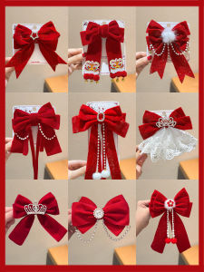 New Year Girls Hair Accessories Red Bowknot Hair Clip Princess Sash Headwear Small Girl Year End Celebration Head Flower Hair Card