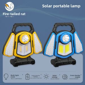 Solar Rechargeable LED Camping Lantern with Strong Beam Flashlight Portable Outdoor Multifunctional Searchlight for Tent Hiking