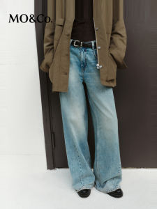 MO＆Co. Vintage Cotton Denim Wide Leg Jeans Worn-look Ankle Frayed Mid-low Waist Straight Fit Ladies Autumn Fashion