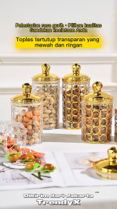 3Pcs/Set Toples Koleksi Set Toples Mewah Aesthetic Toples Snack Emas Food-Grade Sealed Containers Storage Jar Toples Makanan Serbaguna Penyimpanan Akrilik Kedap Udara  Tertutup Rapat CXW