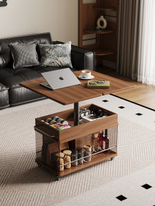 Adjustable Height Tea Table Foldable Living Room Two-use Dining Table Vintage Style Mobile Home Furniture Tea Desk