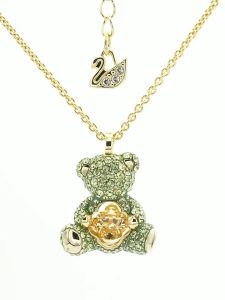 💖Swarovski💖Green Teddy Bear Diamond Pendant Necklace S925 Sterling Silver Womens Fashion Necklace Hypoallergenic Non-allergenic Valentines Day Gift Birthday Gift for Girlfriend Bestie