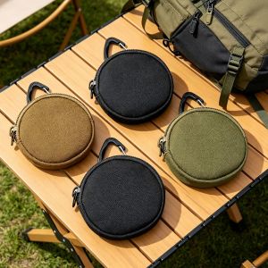 Mini Tactical EDC Coin Purse Round Zipper Key Holder Nylon Storage Pouch with Carabiner Clip for Daily Use Outdoor Accessories