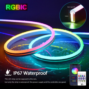 5M Available RGBIC Neon LED Strip USB 5V Smart Bluetooth APP/Remoter Control Waterproof RGBIC Neon Rope Light For DIY Home Decor