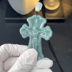 TIMESWIND Natural Original A-Type Jade Blue Water Cross Priest Pendant Men Necklace Fashion Jewelry Gift with Certificate