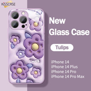 KISSCASE 3D Tempered Glass Case Case For iPhone 15 Pro Max 14 Plus 13 12 11 XR XS Max X Soft Sillcone Edge New Flower Air Cushion Shell Creativity Hard Explosion-proof All-inclusive Lens Protection Shell Case Back Cover