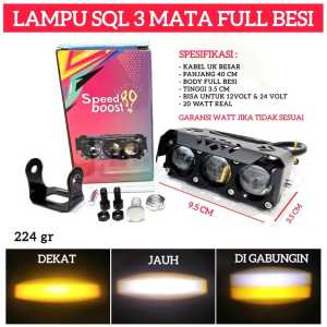 Lampu Tembak Led SQL 3 Mata Baut Full Almunium Jauh Dekat Putih Kuning 12-24 Volt Waterproof SB89