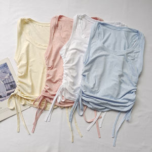 Drawstring Yoga Clothes Blouse Womens Summer Thin Workout Clothes Quick-Drying Breathable Sleeveless Sports Vest Top Running T-shirt