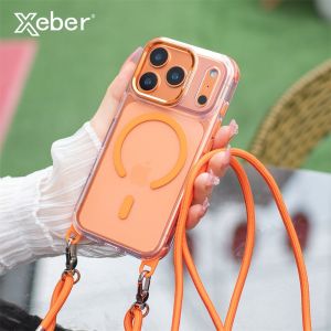 Magnetic Strap Magnetic Case For iPhone 16 15 14 11 12 13 Pro Max Plus For Magsafe Transparent Crossbody Neck Lanyard Soft Cover