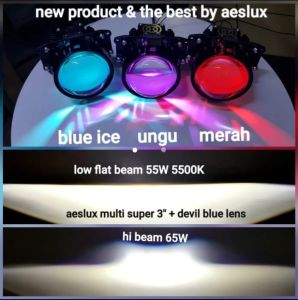 lampu biled projector Aeslux multi super 3 inchi plus devil eyes 65 Watt.