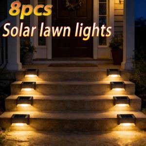Outdoor Solar Step Lights Warm White LED Waterproof Stair Path Lighting for Garden Patio Fence Balcony Decoration Solar Power