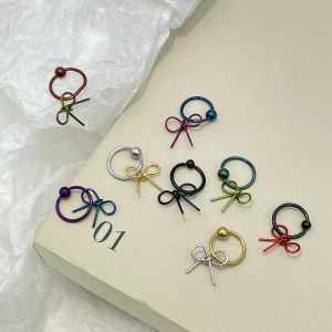 Colorful Mini Butterfly Knot Pendants Small Hoop Earrings Titanium Steel Fashion Jewelry for Women Un