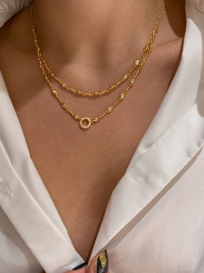 Gold-Plated Diamond Pendant Sweater Chain Womens Double Layer Fashionable Necklace Clavicle Chain Neck Chain Luxury Sensation