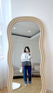 NANDO ATASAN KEMEJA WANITA BAHAN KATUN POPLIN LENGAN PANJANG BRUKAT KANTONG DUA