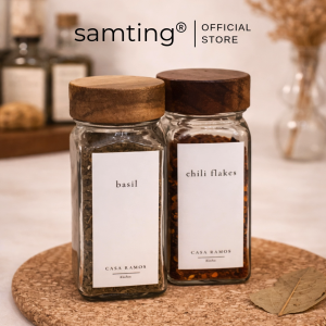 Square Spice Jar with acacia cap and shaker lid - 1 bottle
