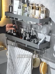Wall-Mounted Bathroom Storage Rack Organizer Towel Holder Toilet Shelf Shampoo Kitchen Accesories