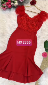 MyDu Shop | Đầm Ôm Dự Tiệc MS 2366 – Tay Lưới Đắp Ren Kết Ngọc Ngực Lai Loe Quyến Rũ