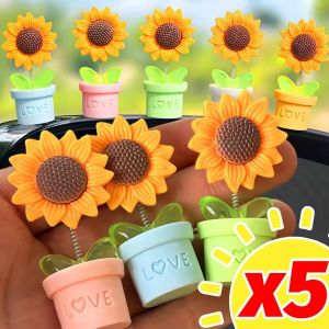 5Pcs Swing Sunflower Car Ornament Auto Dashboard Center Console Cartoon Flower Potted Plant Decoration DIY Interior Decor Ornaments
