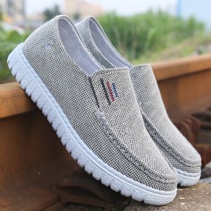 Mens Slip-On Anti-Slip Shoes Beijing Style Canvas Shoes Comfortable Breathable Casual Loafers for Dad And Elderly