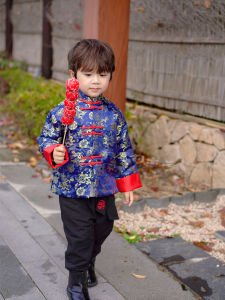 Childrens Traditional Chinese New Year Outfit Winter Cotton Padded Retro Tang Suit Style Boys Clothing Baby New Year Visit Clothes