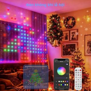 Đèn Rèm LED Thông Minh Chống Nước IP65 Với 400 Đèn LED Tự Điều Chỉnh Màu Sắc RGB GIF Đèn Trang Trí Ngày Lễ Điều Khiển Từ Xa Có Thể Điều Chỉnh Độ Sáng 1-5m