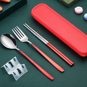 Portable Chopsticks Spoon Kit for One Person Kids Tableware Three-Piece Stainless Steel Fork Single Storage Box for Students