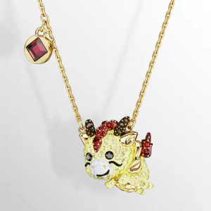 💖Swarovski💖Chinese Zodiac Dragon Yellow Diamond Pendant Necklace S925 Sterling Silver Womens Fashion Necklace Hypoallergenic Non-allergenic Valentines Day Gift Birthday Gift for Girlfriend Bestie