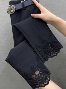 กางเกงขายาวทรงตรงเอวสูง ทรงสลิมฟิต ทรงหลวม ลายลูกไม้ ทรงลำลอง สไตล์เกาหลี ผ้าฝ้าย ฤดูใบไม้ผลิและฤดูใบไม้ร่วง