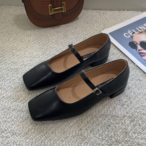 French Style Retro Square Toe Low Heel Shoes Spring/Summer Gentle Fairy Lady Style with Skirt Word Soft Leather Silver Mary Jane Shoes