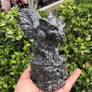 100mm Natural Yooperlite Crystal Gargoyle Hand Carved Polished Quartz Statue Healing Gemstones Crafts For Home Decorations 1pcs