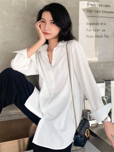 White Draped Anti-Wrinkle Womens Shirt Lazy Style Casual Loose Boyfriend Style Inner Wear Shirt Luxury French Style OL Style