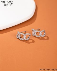 Meixun New Product Sterling Silver Needle Elegant Versatile Zircon Cat Eye Plate Bead-Proof Ear Studs